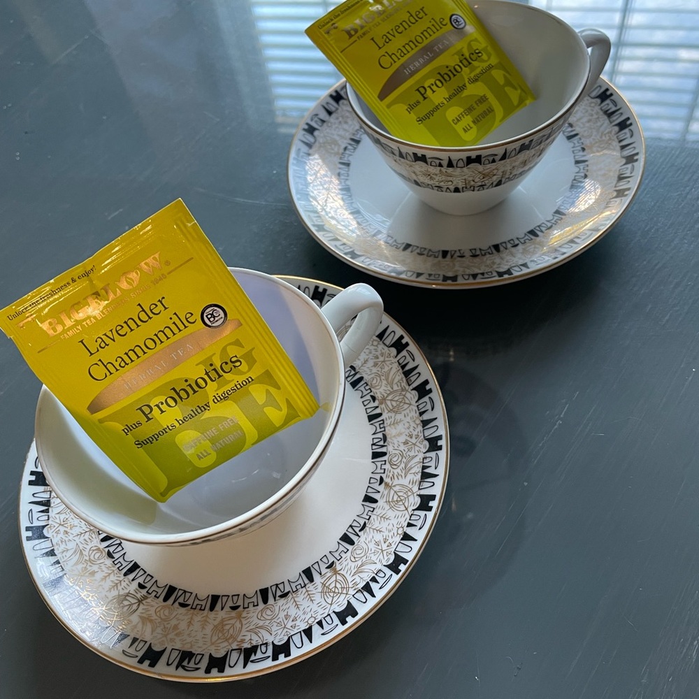 Tea for two, antique cups & saucers from Japan,$20
